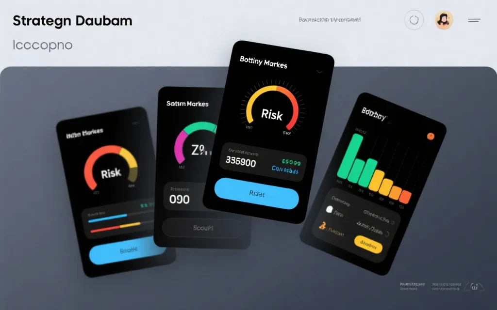 世界杯投注策略组合面板概念图：不同玩法卡片、风险刻度与预算分配